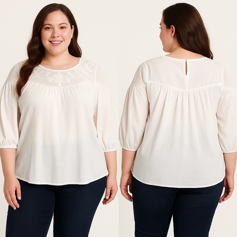 Beautiful ana “A New Approach” White Peasant Blouse – Size 2X